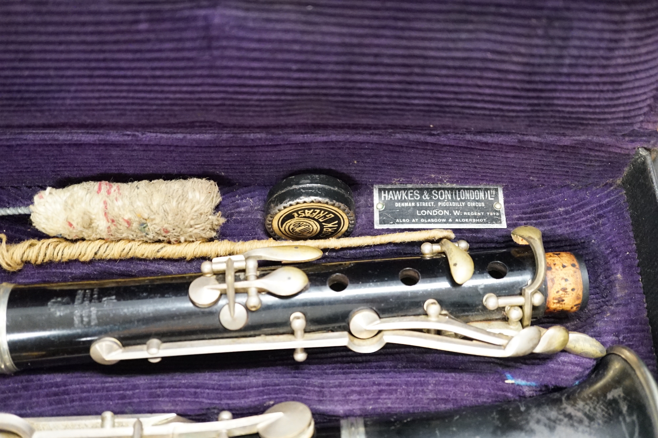 A cased Rampone clarinet, c.1850, stamped to all joints, in a good fitted leather case